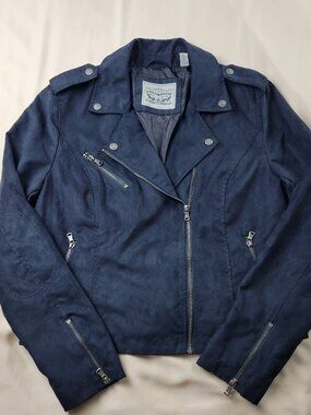 Levi Faux Suede Moto Jacket Dark Navy